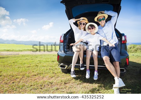 happy family enjoying road trip and summer vacation