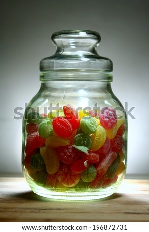 Colorful Hard candies in a jar Photo of colorful hard candies in a jar