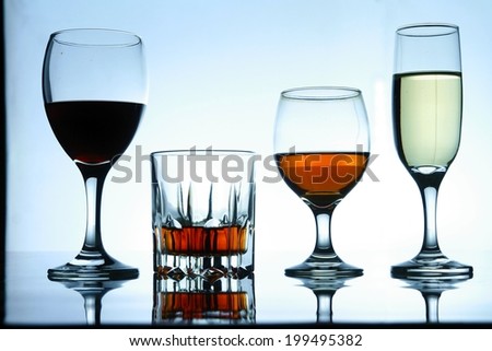 Different Alcoholic Drinks in glass and goblets Photo of different alcoholics drink in crystal glasses and goblets