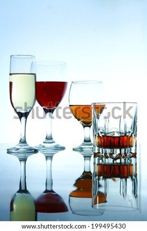 Different Alcoholic Drinks in glass and goblets Photo of different alcoholics drink in crystal glasses and goblets