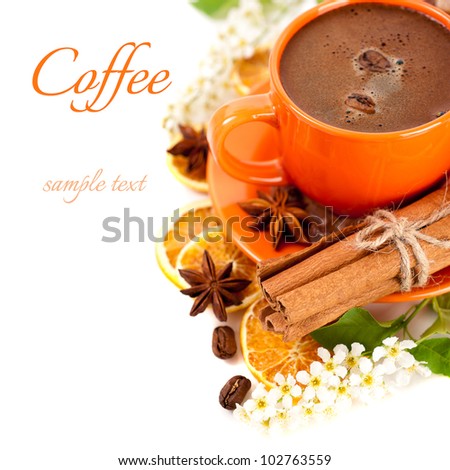 Cup of coffee and spices for your breakfast (with sample text)
