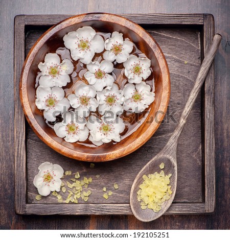 Manicure. SPA.  Flowers in bowl with water and sea salt