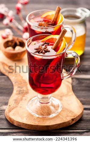Hot wine mulled wine with spices