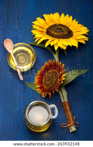 flowers sunflower and sunflower oil. still life
