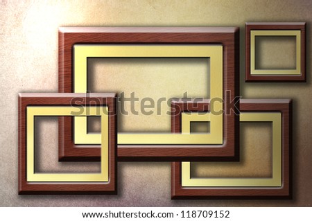 collection of various wooden frames for painting or picture on the wall background.
