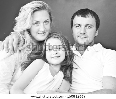 A happy family. Black and white picture.