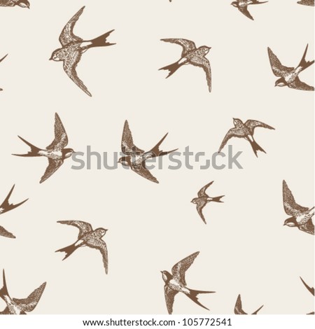 Vintage Pattern With White Little Swallows