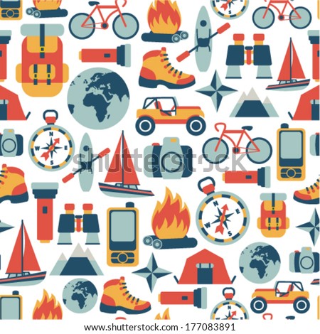 seamless pattern with adventure travel icons
