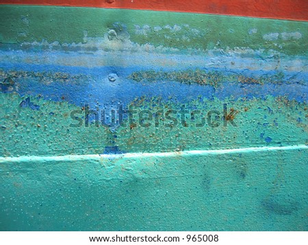 Peeling paint on steel boat hull #1