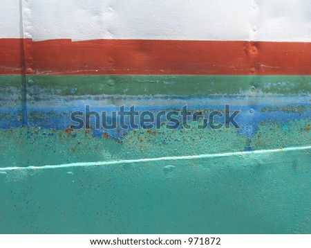 Peeling paint on steel boat hull #13