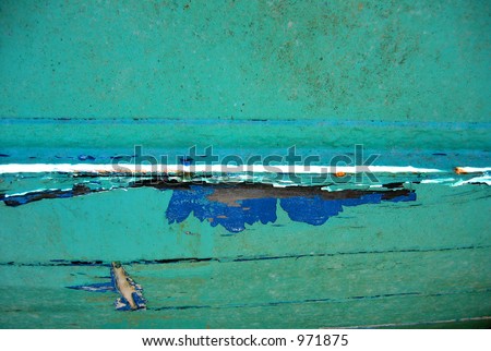 Peeling paint on steel boat hull #16