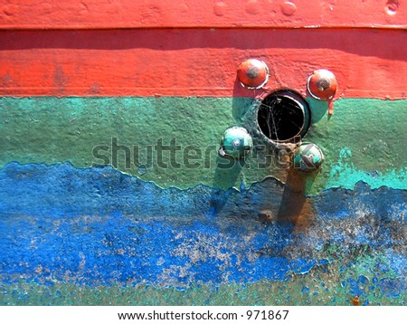 Peeling paint on steel boat hull #8