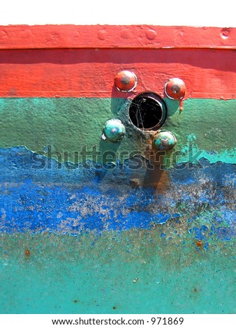 Peeling paint on steel boat hull #10