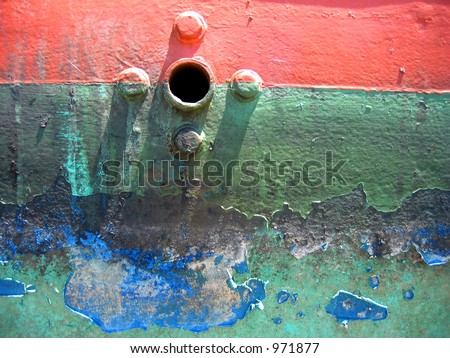 Peeling paint on steel boat hull #18