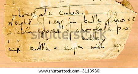 Old recipe handwriting scrap of paper