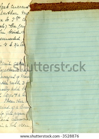 Old recipe handwriting lined paper