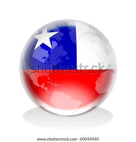 Chile flag with world map