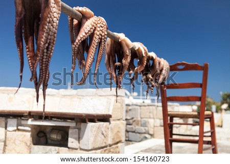 Octopus hanging outside a restaurant in Milos, Greece