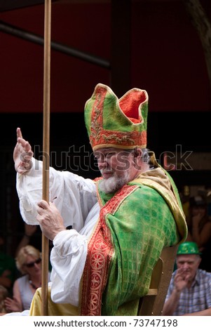 BRISBANE, QUEENSLAND/AUSTRALIA - MARCH 12: Man disguised as St Patrick on the annual St. Patrick's day parade on March 12, 2011 in Elizabeth Street, Brisbane.