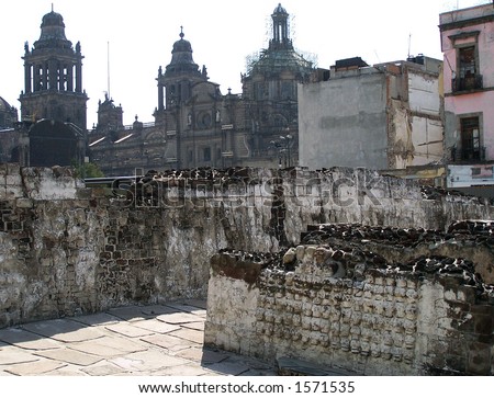 stock photo Pile of skulls in Tenochtitlan Mexicocity