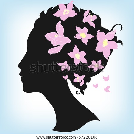 stock vector : Floral hairstyle, woman face silhouette