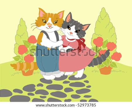 Kitty Hug: Two cat sweethearts sharing an embrace in a garden.