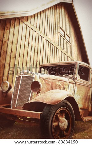 Antiqued Truck and Barn