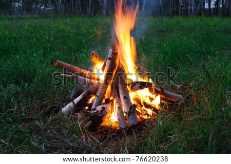 Fire camp in night wood