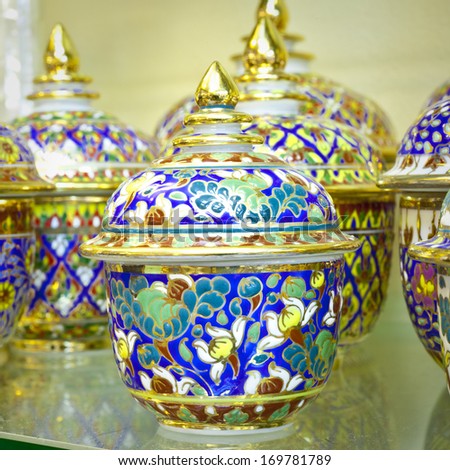 thai fine art of five color tea bowl call \