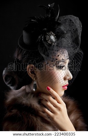 Retro portrait of beautiful woman. Vintage style. Fashion photo,Gatsby Style