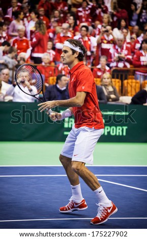 Novi Sad - January 31: Roger Federer Of Switzerland During The Davis Cup Match Between Serbia And Switzerland, January 31 2014, Novi Sad, Serbia