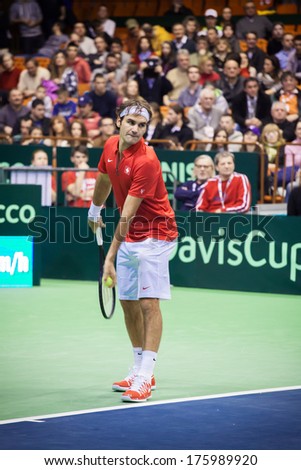 Novi Sad - January 31: Roger Federer Of Switzerland During The Davis Cup Match Between Serbia And Switzerland, January 31 2014, Novi Sad, Serbia