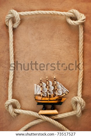 Aged Rope and ship on the old paper background