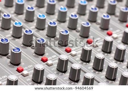 Pro audio mixing board at a recording studio