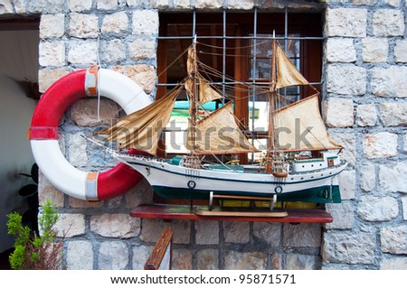 Model of sailing ship under full sails