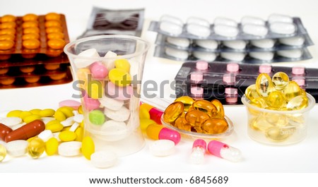 Close-up of diferent sort of medicine isolated on white