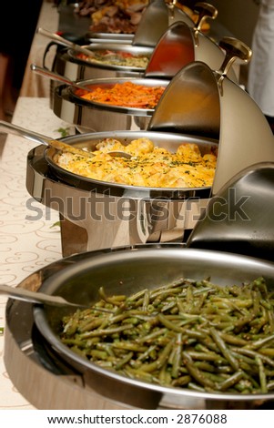 Food set out for a wedding reception