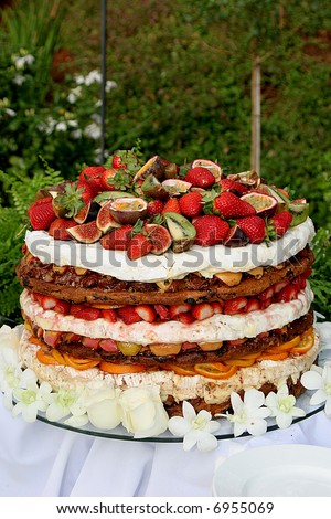 A layered fruit cake for a wedding