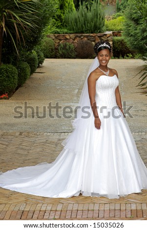 stock photo : A bride outside on her wedding day