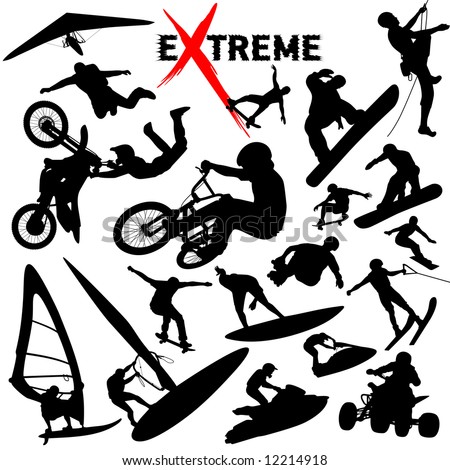 Vector eXtreme sport silhouettes. (High Detail) Easy change colors.