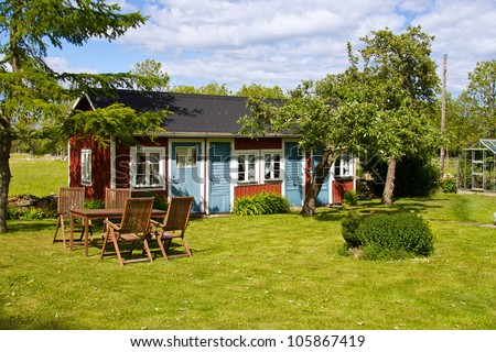 Little Cottage. Houses And Environment In Sweden. Stock Photo ...