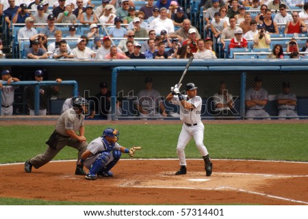 NEW YORK, NY - AUG. 7: Derek Jeter is seen at bat in Yankee Stadium on August 7, 2003 in New York, NY.