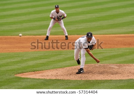 NEW YORK, NY - AUG. 7: Mariano Rivera is seen at on the pitchers mound in Yankee Stadium on August 7, 2003 in New York, NY.