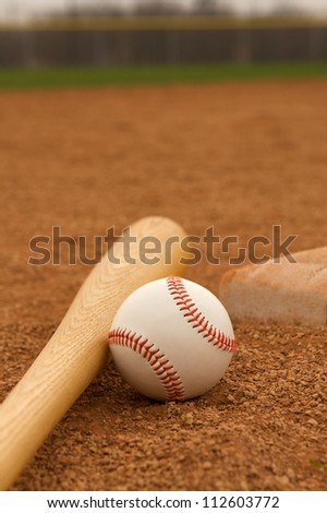 Baseball & Bat on the Infield Dirt