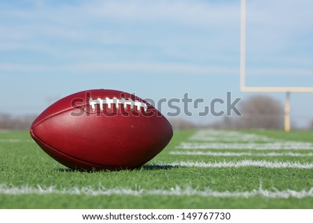 Pro American Football on the Field Close Up with the Goal Posts beyond