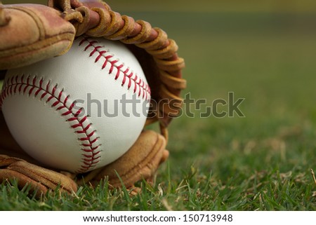 New Baseball in a Glove with room for copy