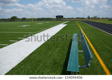 American Football Field View from the Sideline Bench