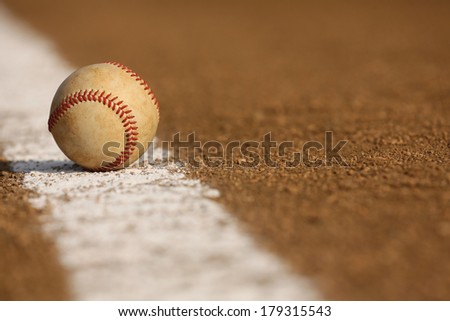 Worn Baseball on the Infield Chalk Line with room for copy