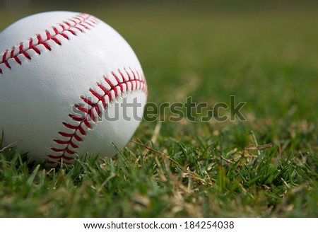 New Baseball Close Up in the Outfield Grass with room for Copy
