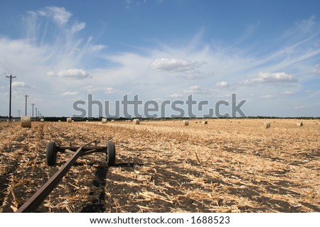 Hay trailer in a hay field